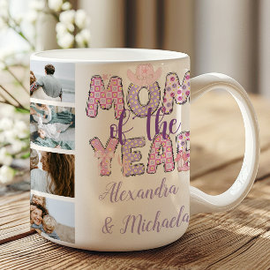 Mum of the Year Pastel Floral 12 Photo Coffee Mug