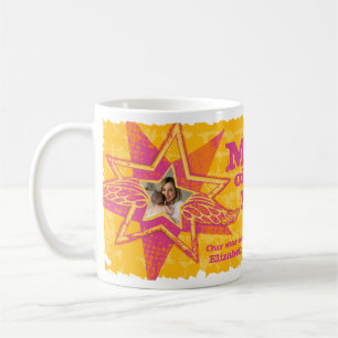 Mum of the year photo stars yellow pink mug