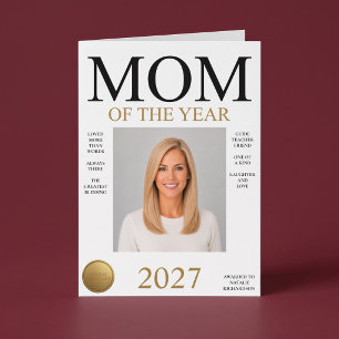 Mum Of The Year Photo (White Only) Birthday Card