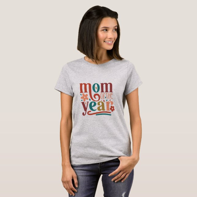 Mum Of The Year Retro Typography  T-Shirt (Front Full)