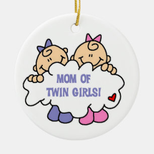 Mum of Twin Girls T-shirts and Gifts Ceramic Tree Decoration
