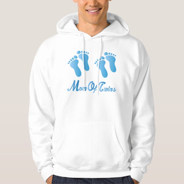 Mum Of Twins Blue Footprints Hooded Sweatshirt (Front)