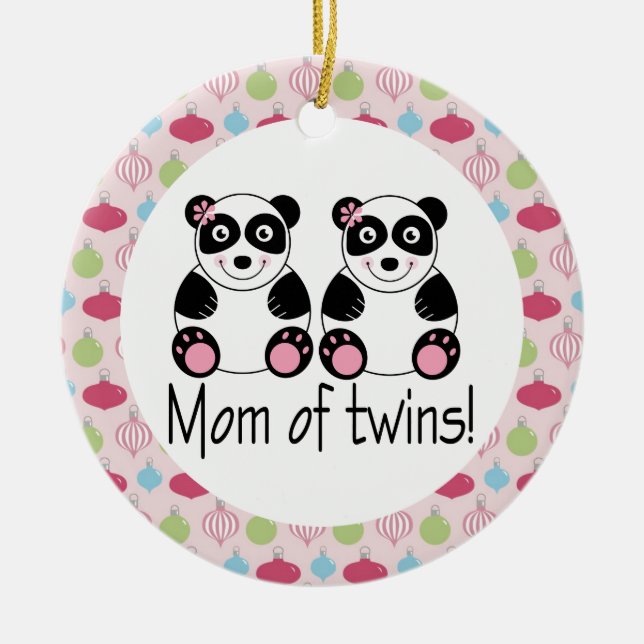 Mum Of Twins Panda Christmas Keepsake Ornament (Front)