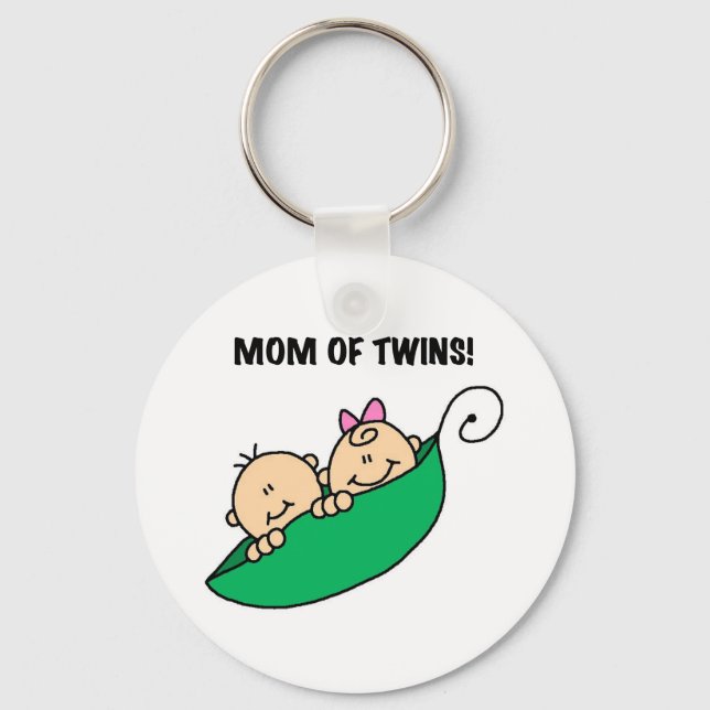 Mum of Twins-Peas in a Pod Tshirts and Gifts Key Ring (Front)