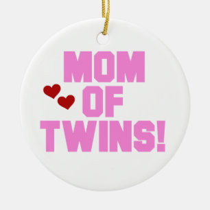 Mum of Twins Pink Text Gifts Ceramic Tree Decoration
