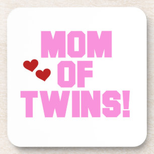 Mum of Twins Pink Text Gifts Coaster