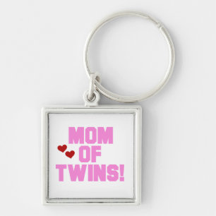 Mum of Twins Pink Text Gifts Key Ring
