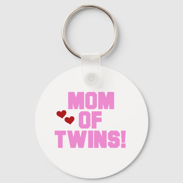 Mum of Twins-Pink Text Tshirts and Gifts Key Ring (Front)