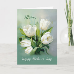 Mum on Mothers Day White Tulips in Watercolor Card