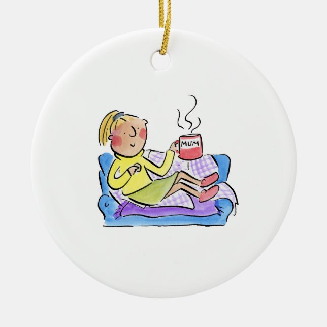 Mum on the sofa ceramic tree decoration (Front)