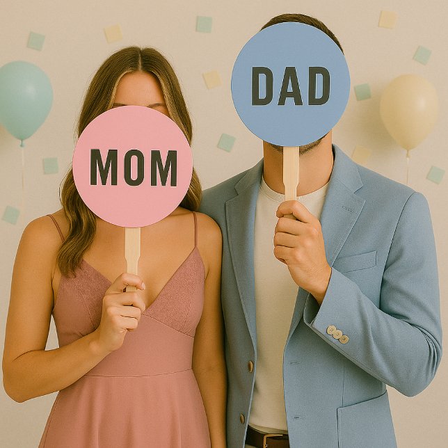 Mum or Dad? | Modern Pink Blue Baby Shower Game Hand Fan (Creator Uploaded)