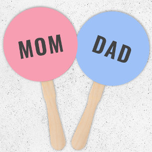 Mum or Dad?   Modern Pink Blue Baby Shower Game Hand Fan