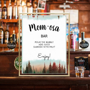 Mum-osa Adventure Awaits Rustic Forest Baby Shower Poster