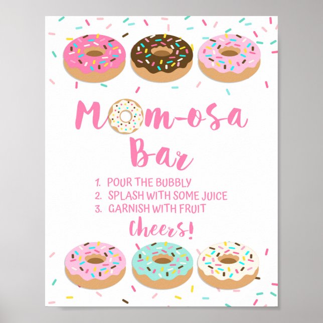 Mum-osa Bar Baby Shower Mimosa Sign Pink Doughnuts (Front)
