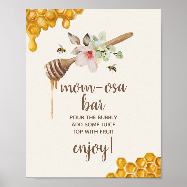Mum-osa Bar Honey Bee Baby Shower Poster (Front)