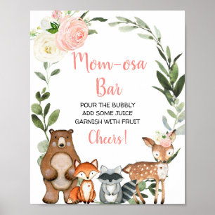 Mum-osa bar mimosa floral woodland baby shower poster