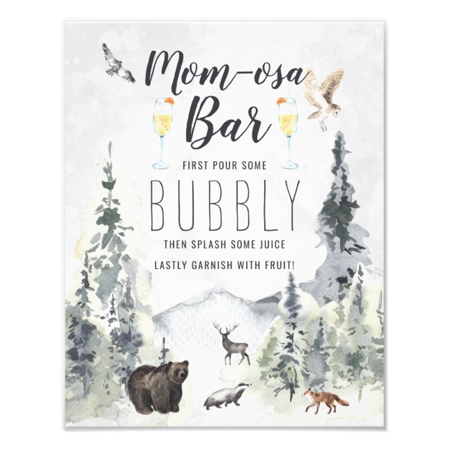 Mum-osa Bar | Rustic Forest Woodland Bear Photo Print (Front)
