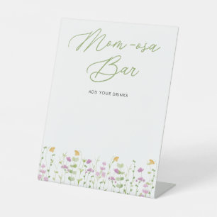 Mum-osa Bar Yellow Pink Wildflower Baby Shower Pedestal Sign