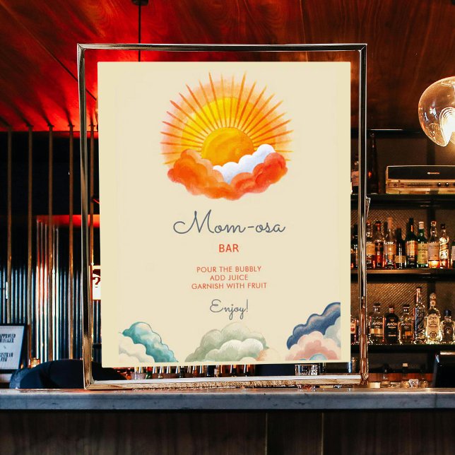 Mum-osa Sunshine and Clouds Retro Baby Shower Poster (Creator Uploaded)