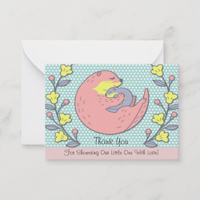 Mum Otter And Her Baby Thank You Card (Front)
