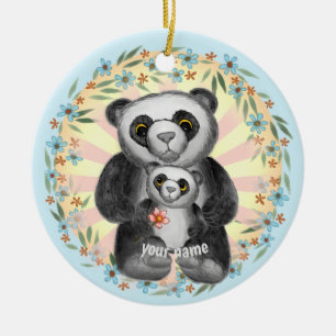 Mum Panda Bear custom name Ceramic Tree Decoration
