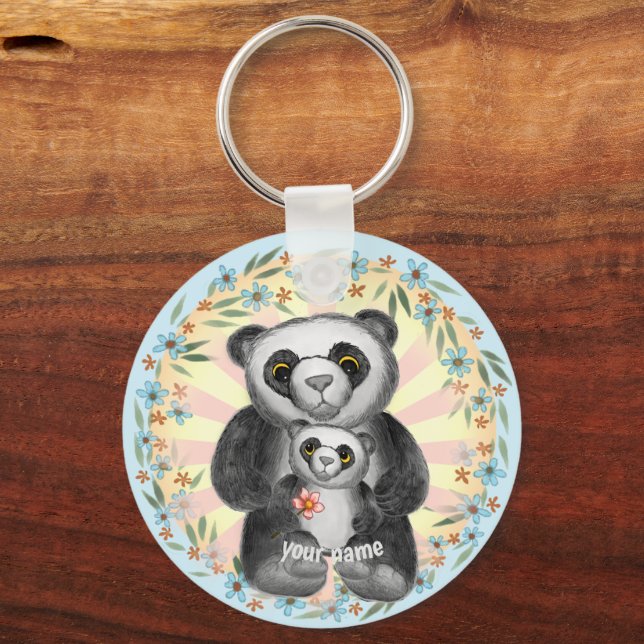 Mum Panda Bear Love custom keychain (Front)