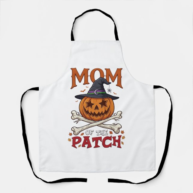 Mum Patch Halloween Pumpkin Witch Hat Crossbones_1 Apron (Front)