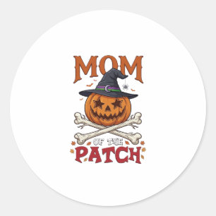 Mum Patch Halloween Pumpkin Witch Hat Crossbones_1 Classic Round Sticker