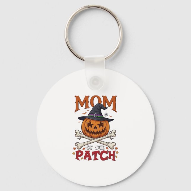 Mum Patch Halloween Pumpkin Witch Hat Crossbones_1 Key Ring (Front)