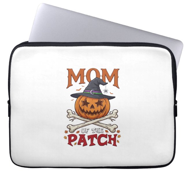 Mum Patch Halloween Pumpkin Witch Hat Crossbones_1 Laptop Sleeve (Front)