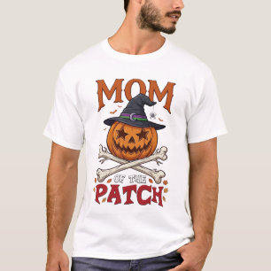 Mum Patch Halloween Pumpkin Witch Hat Crossbones_1 T-Shirt