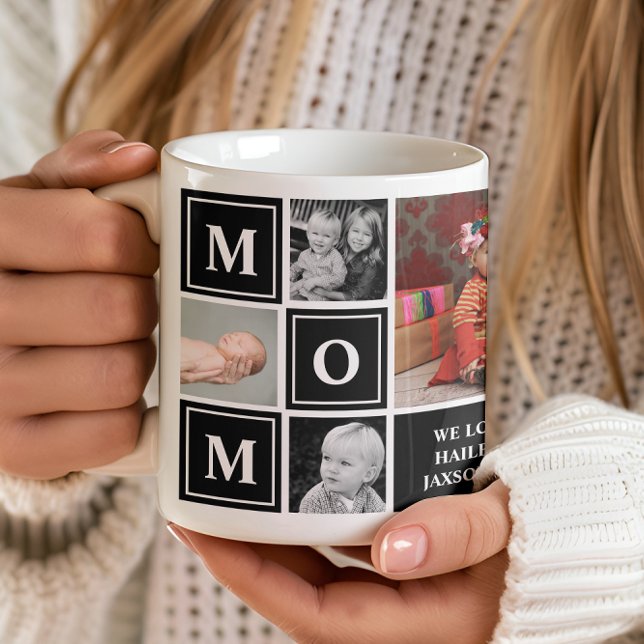 Mum Photo Collage Black Mothers Day Coffee Mug (Creator Uploaded)