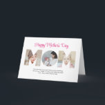 Mum Photo Collage Cutout Mother's Day Birthday Card<br><div class="desc">Celebrate the special moments with your mother with this Mum Photo Collage design. This customisable design is perfect for creating a personalised and heartfelt gift for Mother's Day and Birthday celebration. Craft a beautiful collage with the word MOM, featuring cherished moments, creating a visual journey of the precious memories you've...</div>