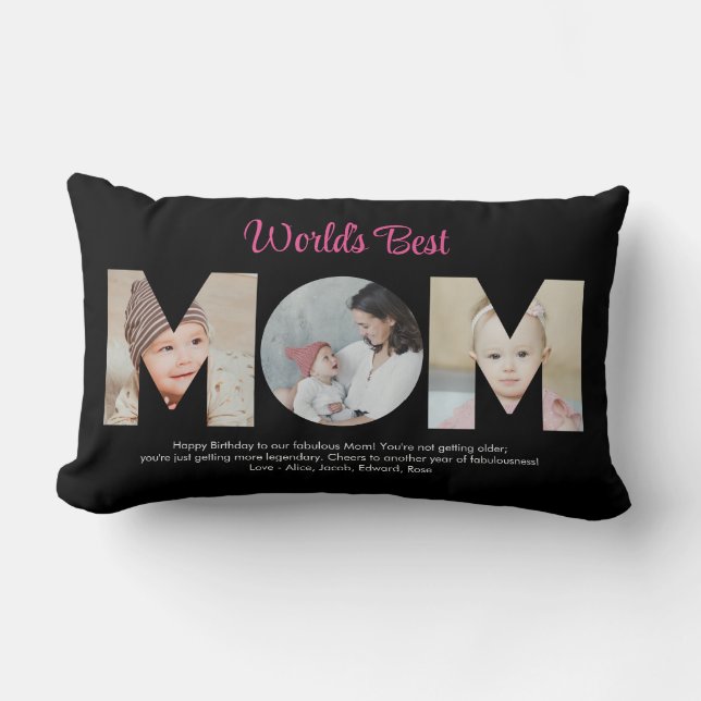 Mum Photo Collage Cutout Mother's Day Birthday Lumbar Cushion (Front)
