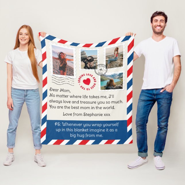 Mum Photo Collage Handwritten Letter Hug Fleece Blanket (In Situ)
