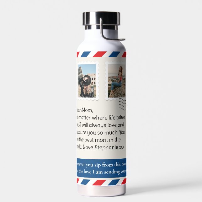 Mum Photo Collage Letter Postal Hug Water Bottle (Left)