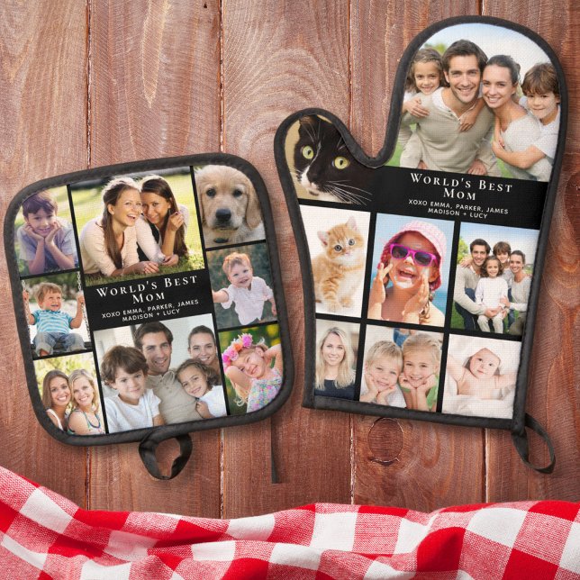 Mum Photo Collage Oven Mitt & Pot Holder Set (Creator Uploaded)