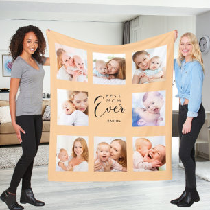 Mum photo collage peach Mother's Day Fleece Blanket