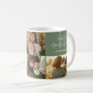 Mum Photo collage sage green modern mothers day Coffee Mug