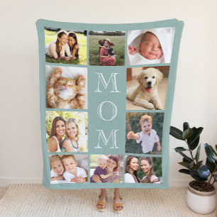 Mum Photo Collage Sage Sherpa Blanket