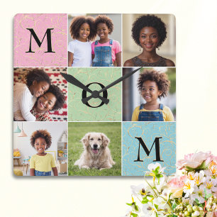 Mum Photo Collage Stylish Mother's Day Square Wall Clock