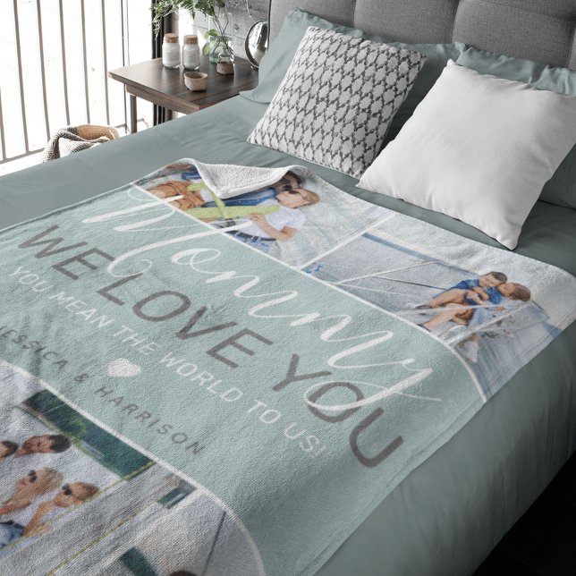 Mum Photo Collage 'We Love You' Fleece Blanket (Creator Uploaded)