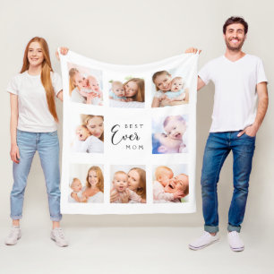 Mum photo collage white Mother's Day Fleece Blanket