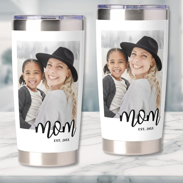 Mum Photo Insulated Tumbler (Mom Established Script Photo Gift Insulated Tumbler)