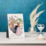 Mum Photo Plaque Floral Frame Geometric Gold Heart<br><div class="desc">Custom Photo plaque which you can personalise with anyone and add a favourite saying or words from the heart. Your photo is set into a geometric heart shaped gold frame. The gemstone frame is decorated with watercolor bouquets of pink flowers. It is lettered with the wording "Mum .. smoothing out...</div>