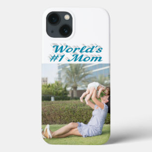 Mum Photo sky blue text iPhone Case