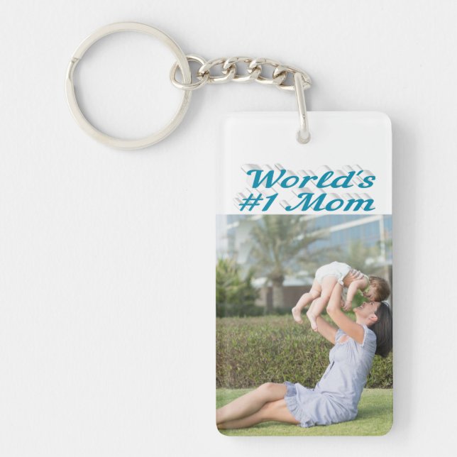 Mum Photo sky blue text   Key Ring (Front)