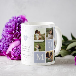 Mum Photo Square Gird Monogram & Personalised Coffee Mug