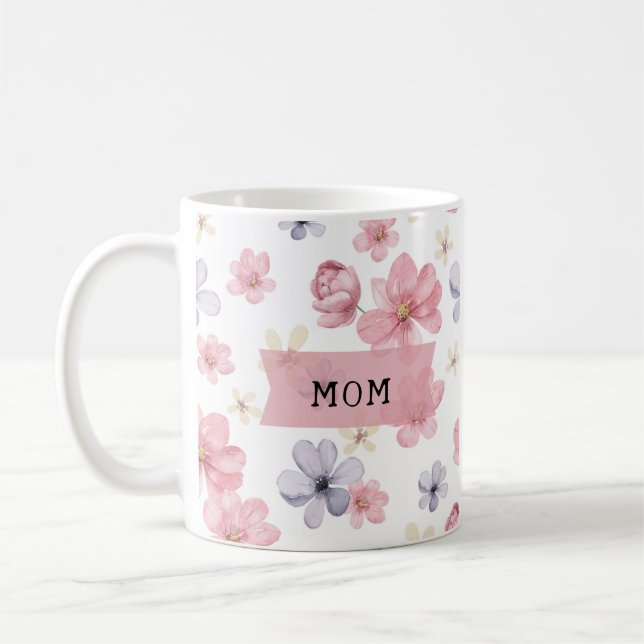 Mum Pink and Purple Floral  Coffee Mug (Left)