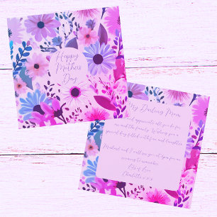 Mum Pink, Blue And Purple Flowers Mothers Day Card